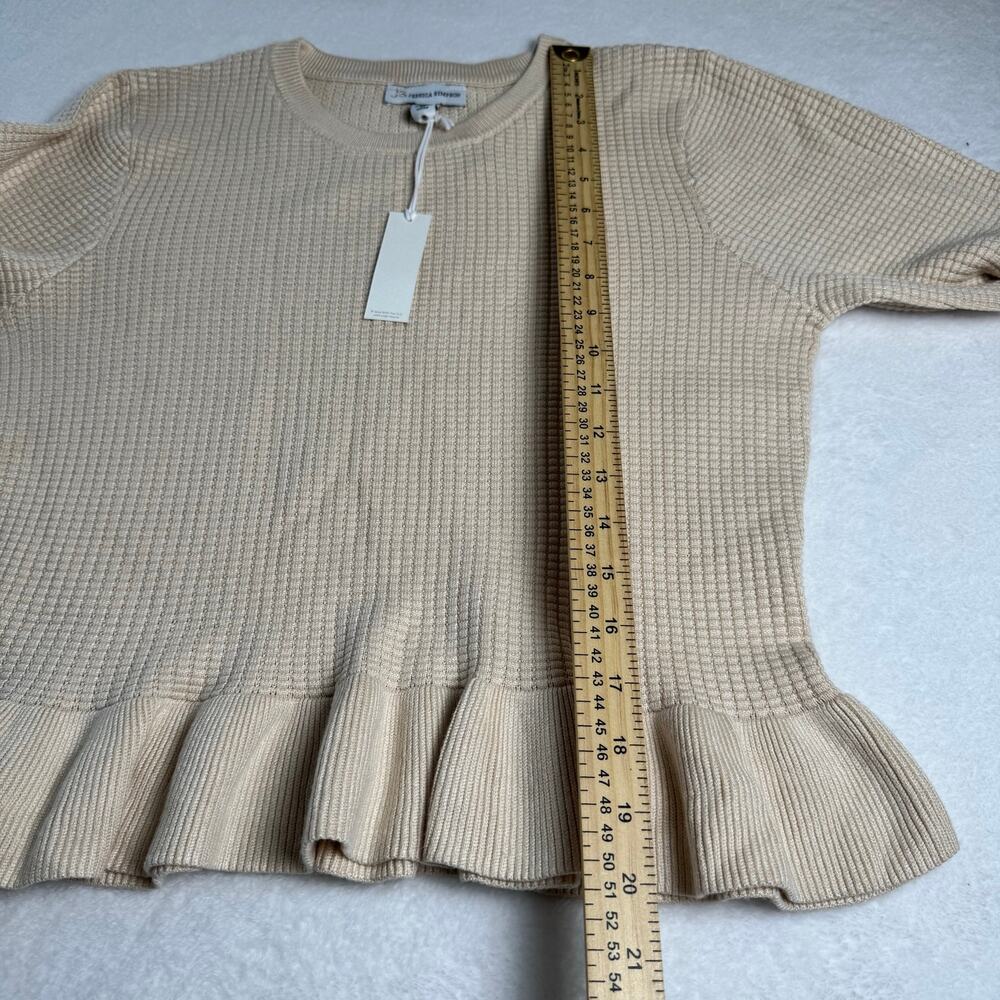 Jessica Simpson Waffle Knit Peplum Sweater Women’s Large Beige Cream Ruffle NWT - Picture 5 of 12